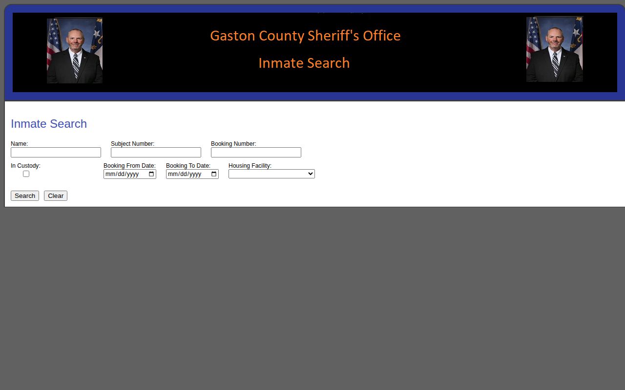 Gaston County released inmate inquiry search fields