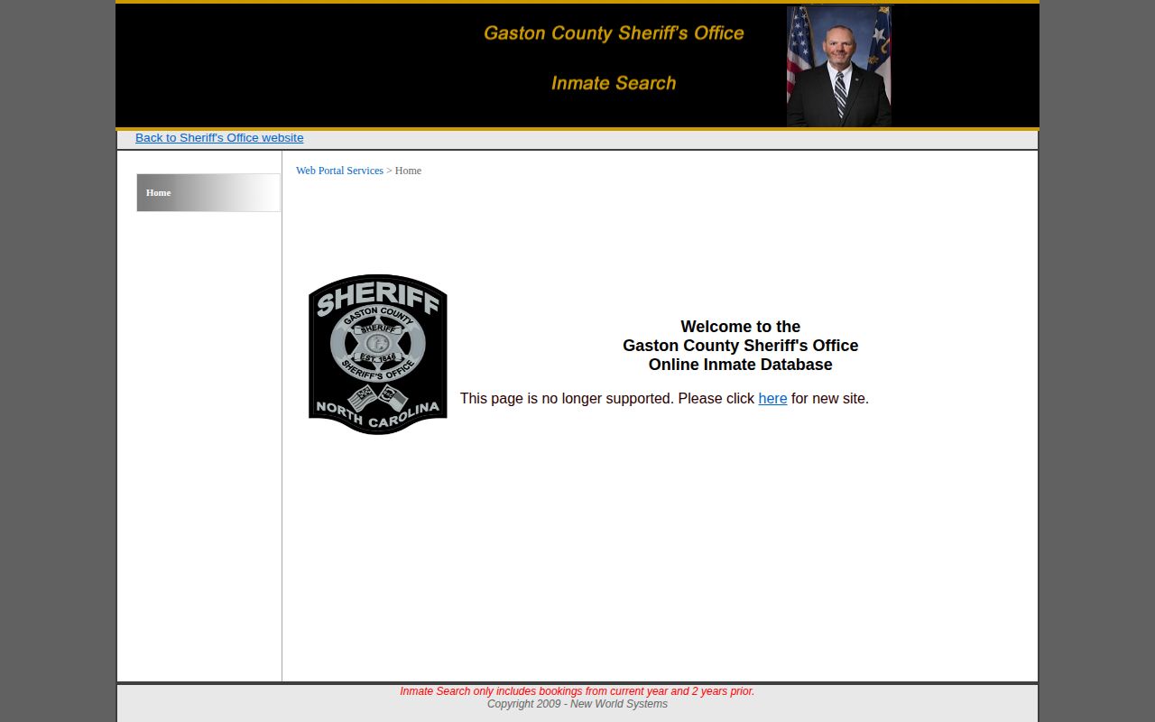 Gaston County legacy booking inquiry notice for release-record history