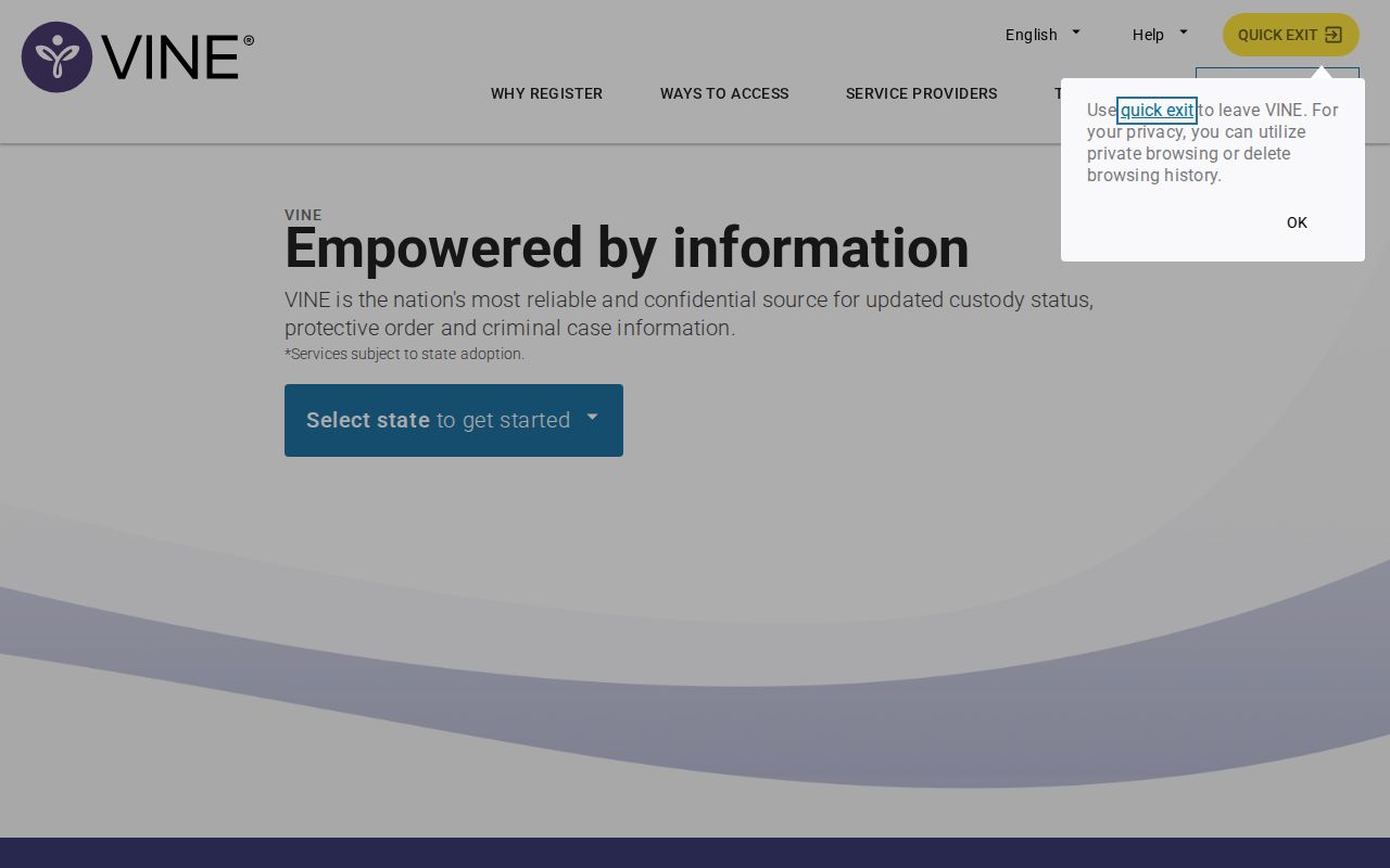 VINELink search interface for North Carolina custody records