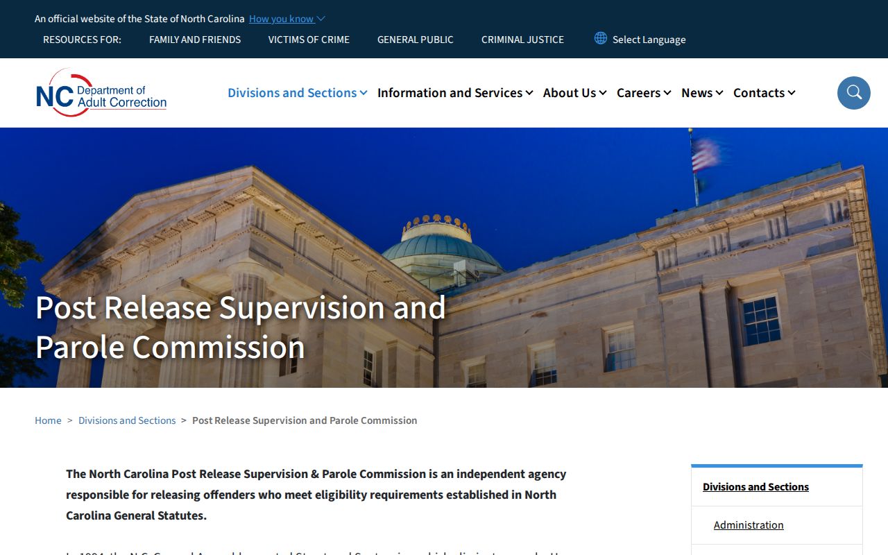 North Carolina Post-Release Supervision and Parole Commission official page